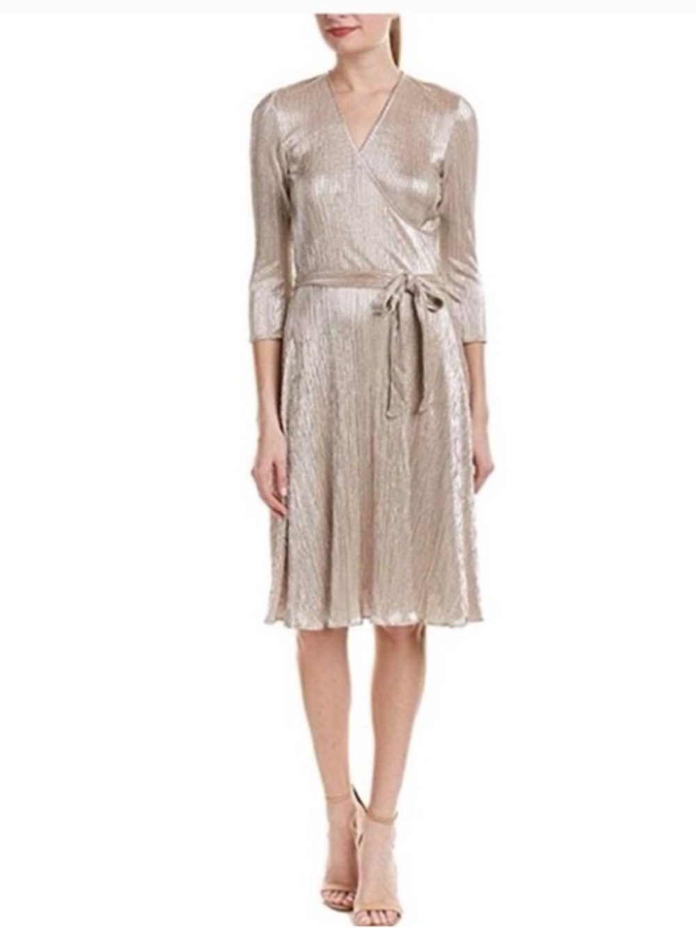 Leota Metallic Champagne Wrap Midi Dress
